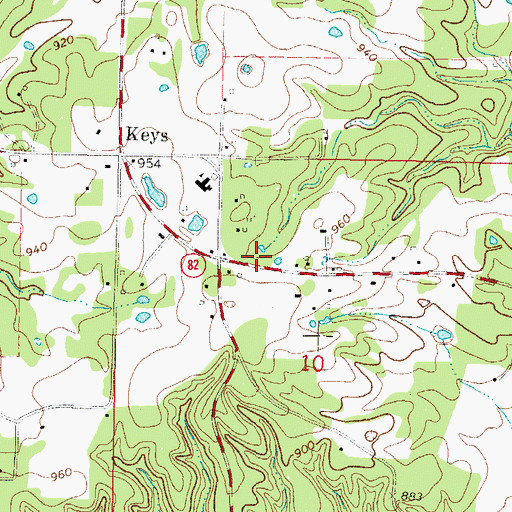 Topographic Map of Keys Fire Department Station 1, OK