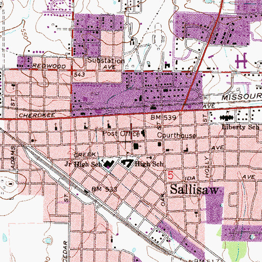 Topographic Map of Sallisaw Fire Department Station 1 Headquarters, OK