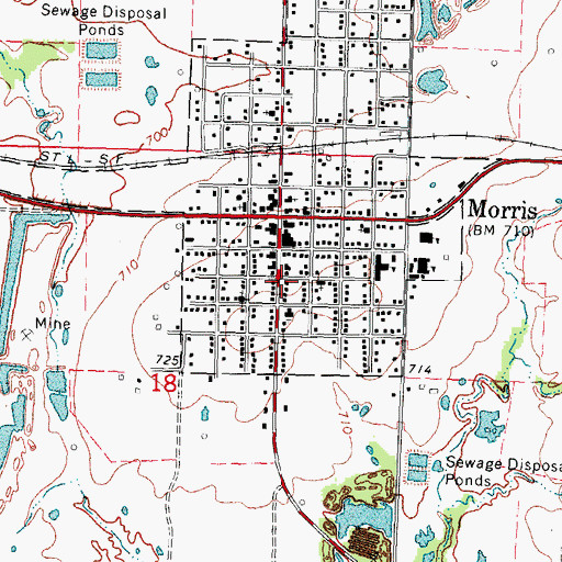 Topographic Map of Morris Fire Department, OK