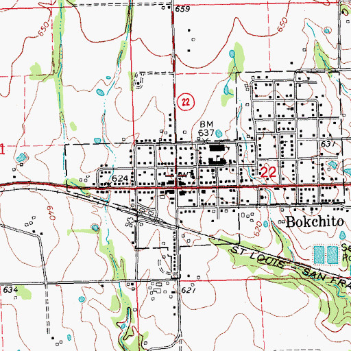 Topographic Map of Bokchito Volunteer Fire Department Station 1, OK