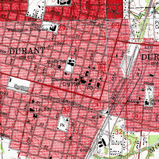 Topographic Map of Durant Fire and Rescue Headquarters, OK