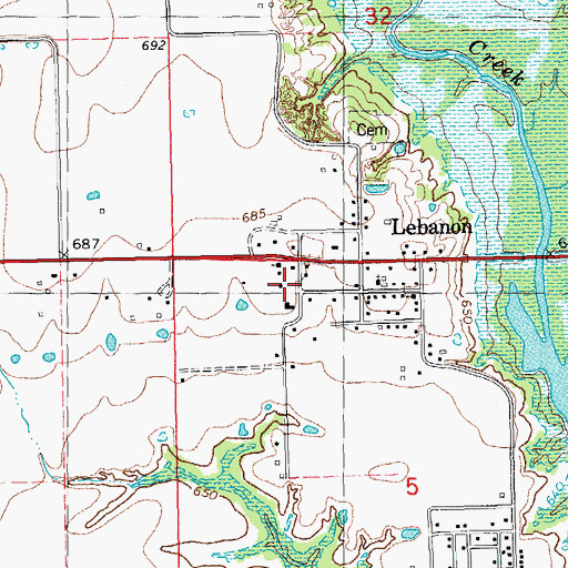 Topographic Map of Lebanon Fire Department, OK