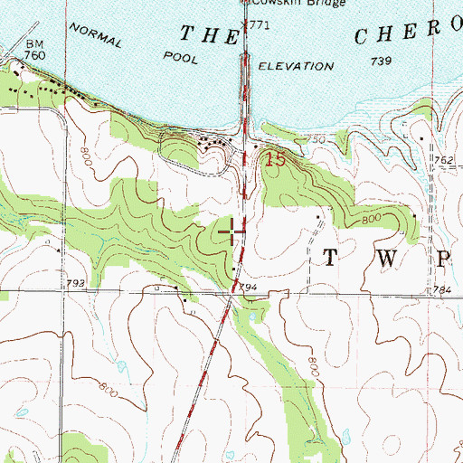 Topographic Map of Cowskin Rural Fire District Station 1, OK