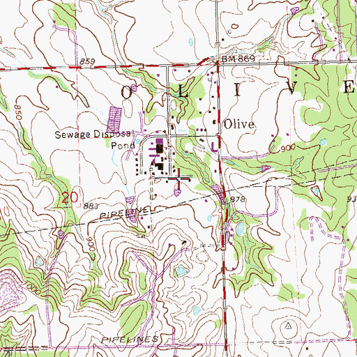 Topographic Map of Olive Volunteer Fire Department, OK