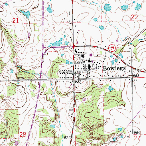 Topographic Map of Bowlegs Fire Department, OK