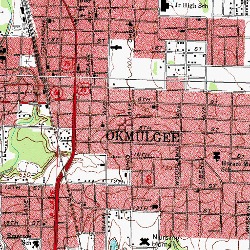 Topographic Map of Okmulgee Fire Department Station 2, OK