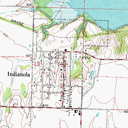 Topographic Map of Indianola Volunteer Fire Department, OK