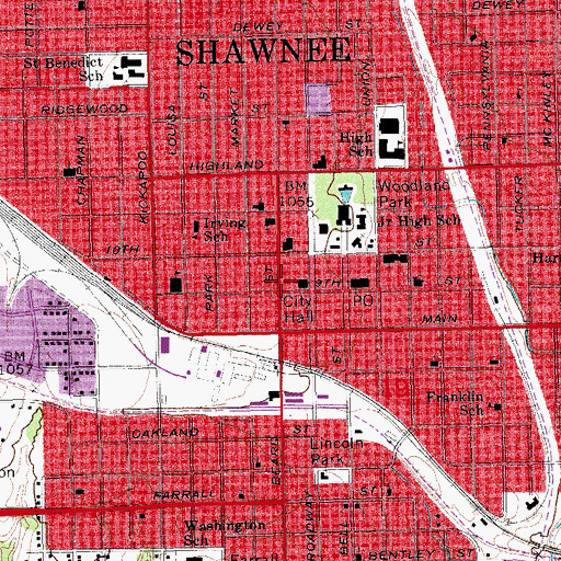 Topographic Map of Shawnee Fire Department Station 1, OK