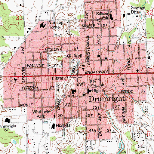 Topographic Map of Drumright Fire Department, OK
