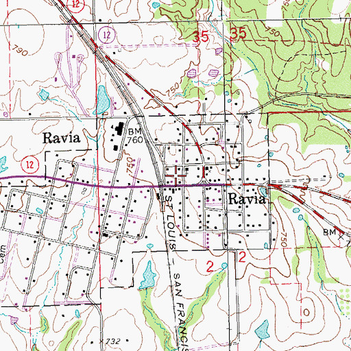 Topographic Map of Ravia Volunteer Fire Department, OK