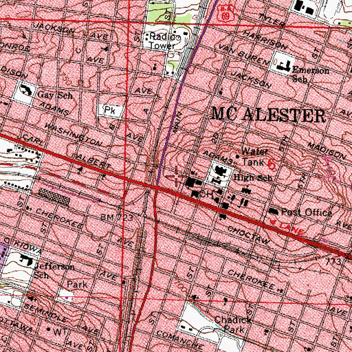 Topographic Map of McAlester Fire Department, OK