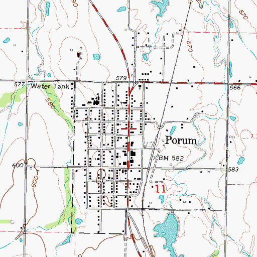 Topographic Map of Porum Volunteer Fire Department, OK