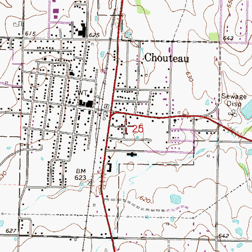 Topographic Map of Chouteau Fire Department, OK