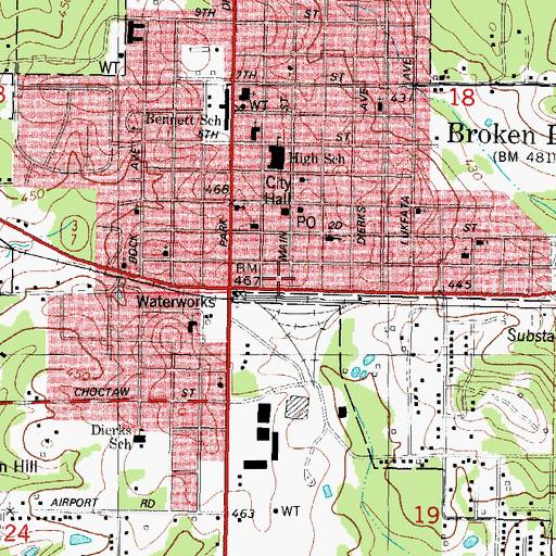 Topographic Map of Broken Bow Fire Department Station 1, OK