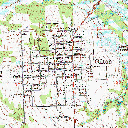 Topographic Map of Oilton Volunteer Fire Department, OK