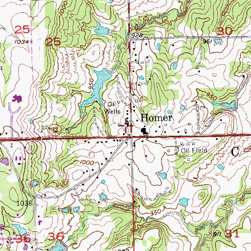 Topographic Map of Homer Fire Department, OK