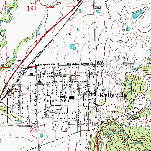 Topographic Map of Kellyville Volunteer Fire Department, OK