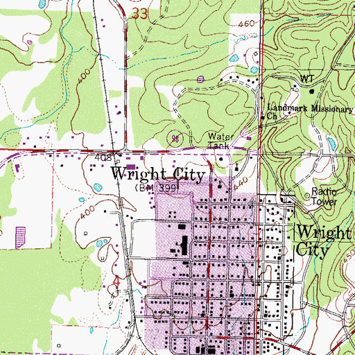 Topographic Map of Wright City Volunteer Fire Department, OK