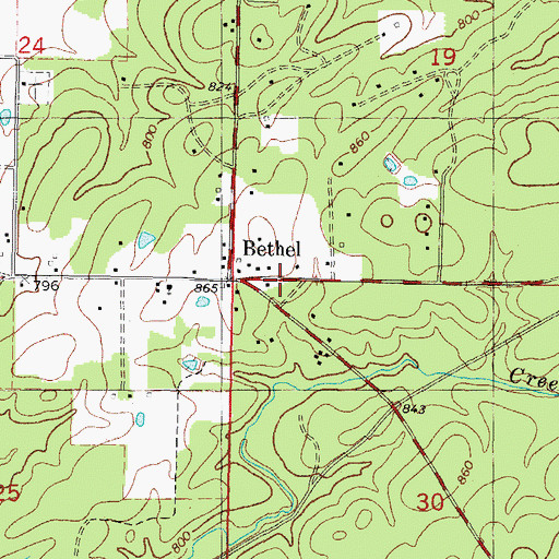 Topographic Map of Bethel Volunteer Fire Fighters Association, OK