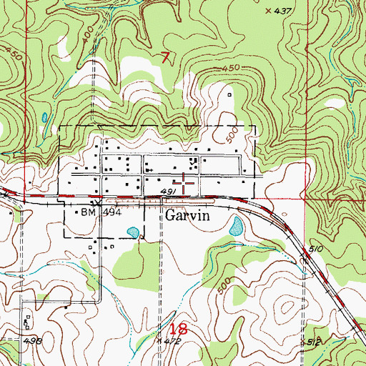 Topographic Map of Garvin Rural Volunteer Fire Department Station 1, OK
