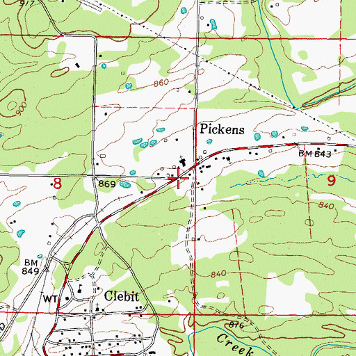 Topographic Map of Pickens Volunteer Fire Department, OK