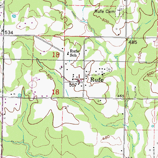 Topographic Map of Rufe Volunteer Fire Department, OK