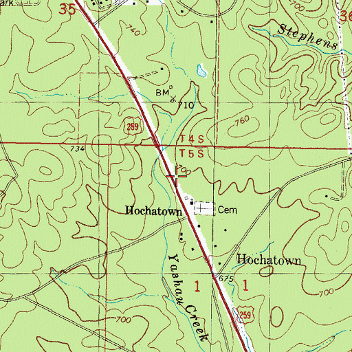 Topographic Map of Hochatown Volunteer Fire Department, OK