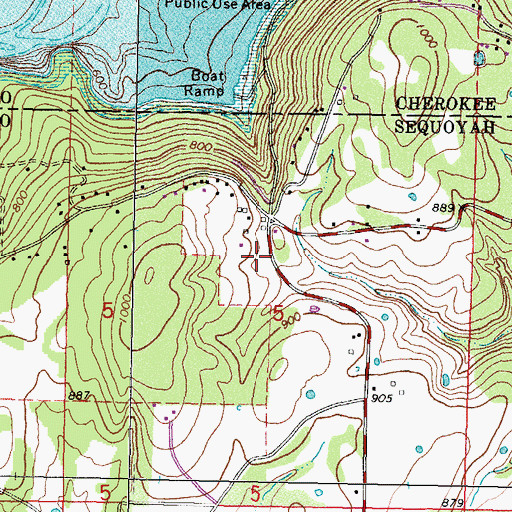Topographic Map of Blackgum Mountain Volunteer Fire Department Station 1 Headquarters, OK