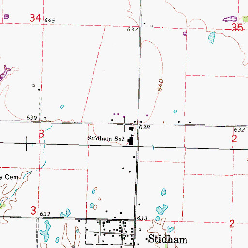 Topographic Map of Vivian Area Fire Protection Association Stidham, OK