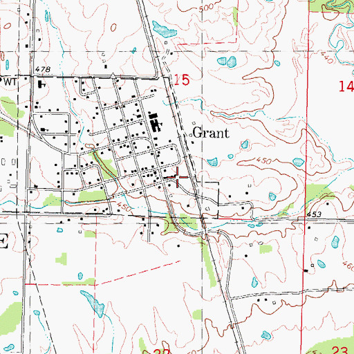 Topographic Map of Grant Volunteer Fire Department, OK