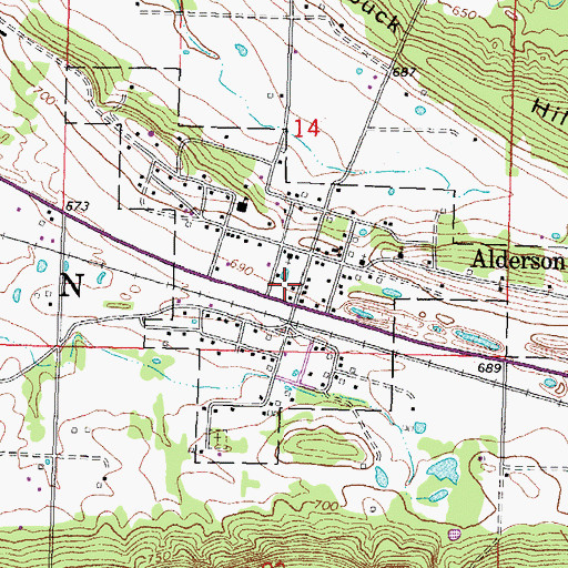 Topographic Map of Alderson Volunteer Fire Department, OK