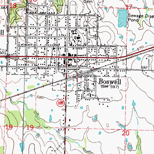 Topographic Map of Boswell Volunteer Fire Department Station 2, OK