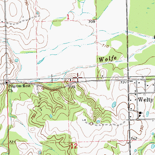 Topographic Map of Welty Volunteer Fire Department, OK