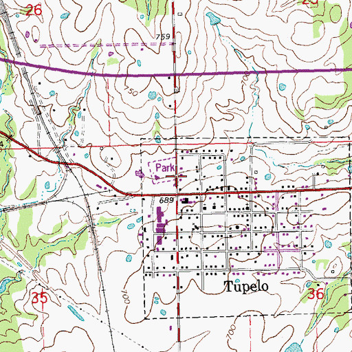 Topographic Map of Tupelo Fire District, OK