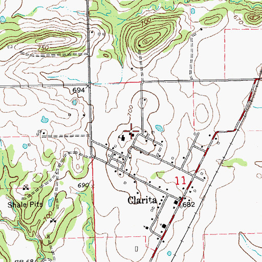 Topographic Map of Clarita Volunteer Fire Department, OK