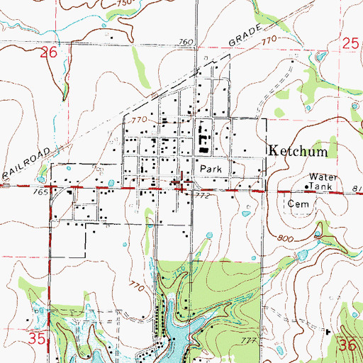 Topographic Map of Ketchum Fire Department, OK