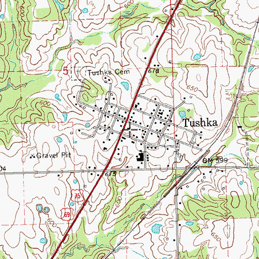 Topographic Map of Tushka Fire Department, OK