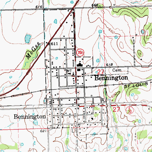 Topographic Map of Bennington Fire Department, OK
