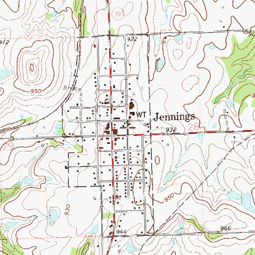 Topographic Map of Jennings Fire Department, OK