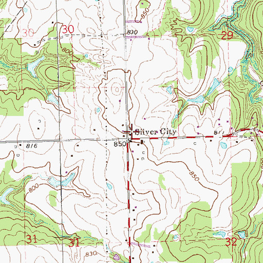 Topographic Map of Silver City Volunteer Fire Department, OK