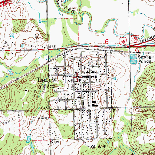 Topographic Map of Depew Volunteer Fire Department, OK
