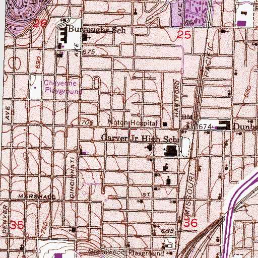 Topographic Map of Tulsa Fire Department District 4 Station 10, OK