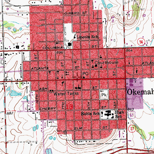Topographic Map of Okemah Fire Department, OK