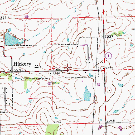 Topographic Map of Hickory Volunteer Fire Department, OK