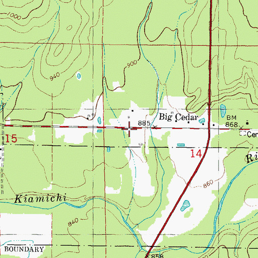 Topographic Map of Big Cedar Volunteer Fire Department Station 1 Headquarters, OK