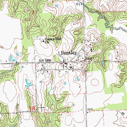 Topographic Map of Bentley Volunteer Fire Department, OK