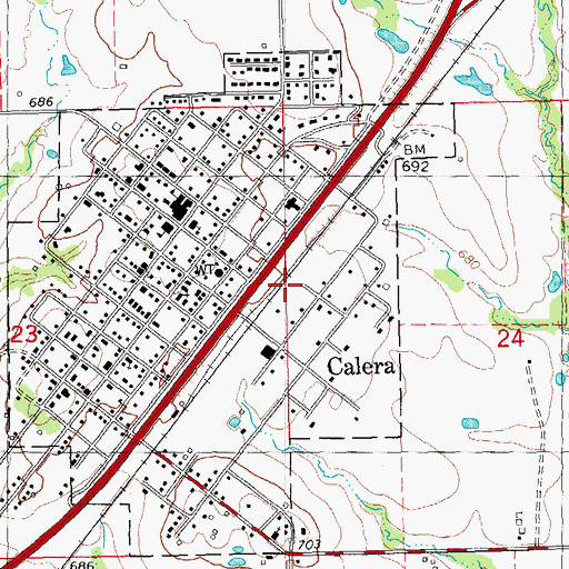 Topographic Map of Calera Fire Department Station 5, OK