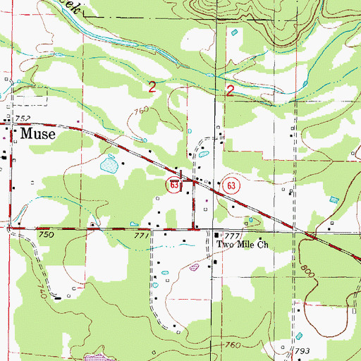 Topographic Map of Big Cedar Volunteer Fire Department Station 2, OK