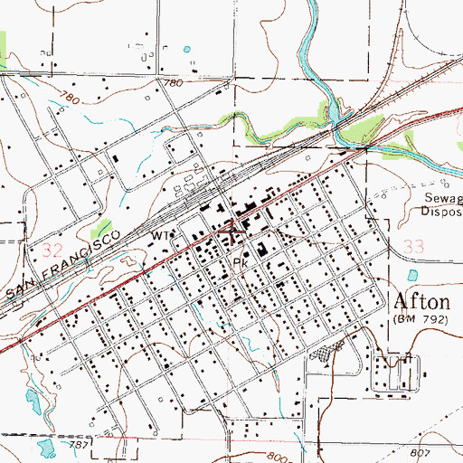Topographic Map of Afton Fire Department, OK