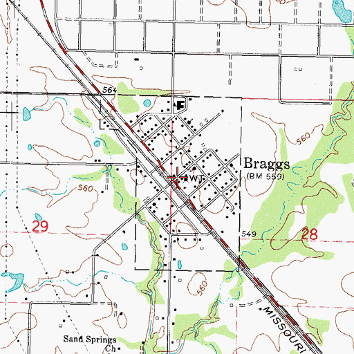 Topographic Map of Braggs Volunteer Fire Department, OK